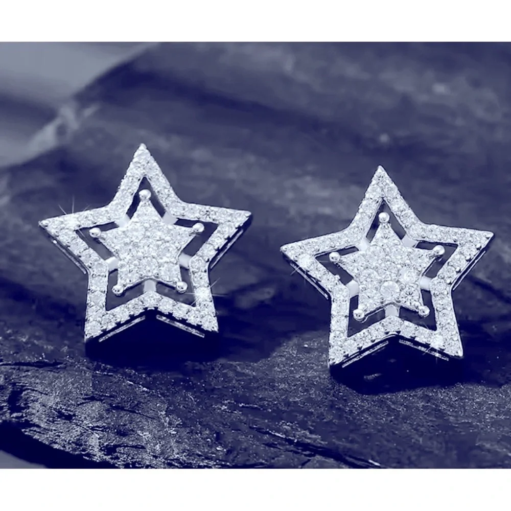 NEW Unisex Sparkling Simulated Diamond Rhodium S925‎ Earrings, 1.5cm